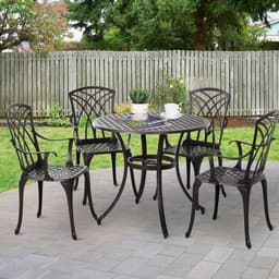 image-Cast Aluminium 4-Seater Outdoor Garden Table & Chair Set Brown