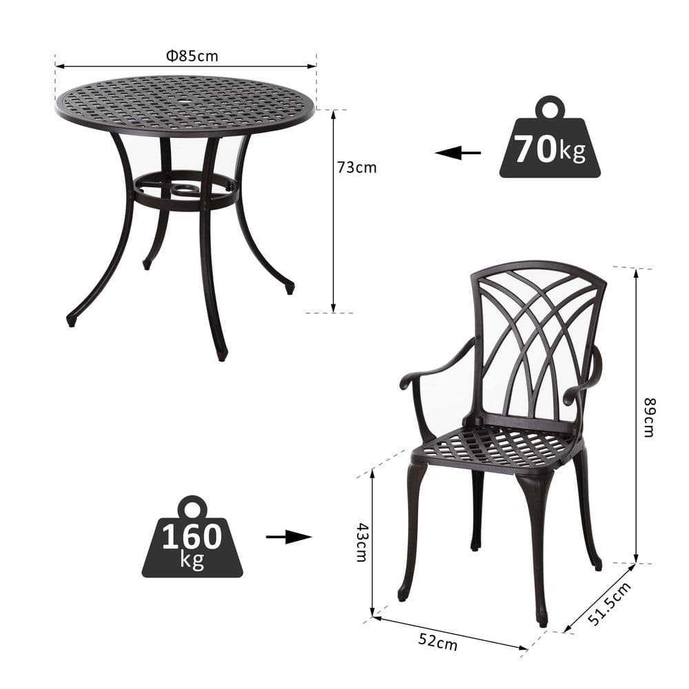 image-Cast Aluminium 4-Seater Outdoor Garden Table & Chair Set Brown