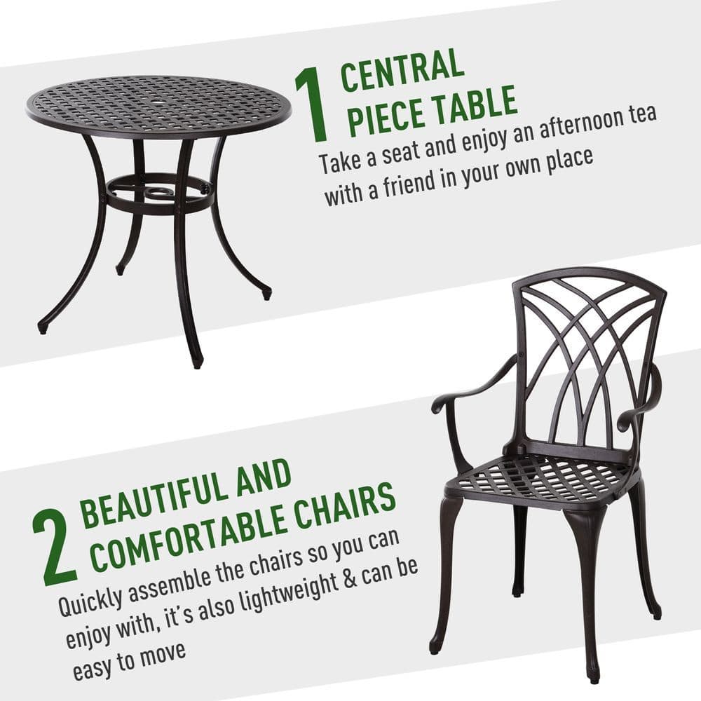 image-Cast Aluminium 4-Seater Outdoor Garden Table & Chair Set Brown
