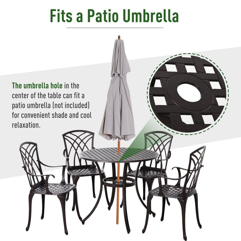 image-Cast Aluminium 4-Seater Outdoor Garden Table & Chair Set Brown
