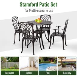 image-Cast Aluminium 4-Seater Outdoor Garden Table & Chair Set Brown
