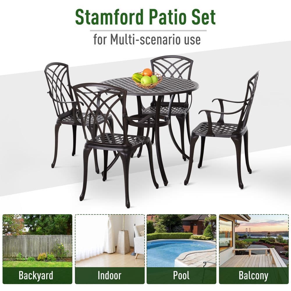 image-Cast Aluminium 4-Seater Outdoor Garden Table & Chair Set Brown