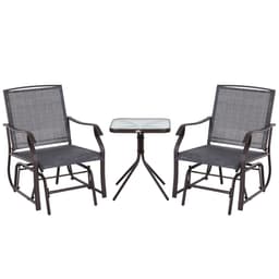 image-Steel Frame Set-of-2 Glider Rocking Chair w/ Table Set Grey