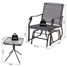 image-Steel Frame Set-of-2 Glider Rocking Chair w/ Table Set Grey