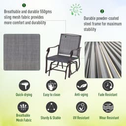 image-Steel Frame Set-of-2 Glider Rocking Chair w/ Table Set Grey