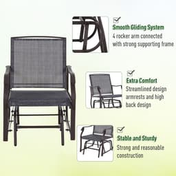 image-Steel Frame Set-of-2 Glider Rocking Chair w/ Table Set Grey