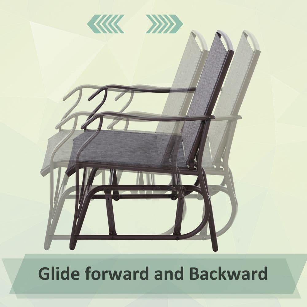 image-Steel Frame Set-of-2 Glider Rocking Chair w/ Table Set Grey