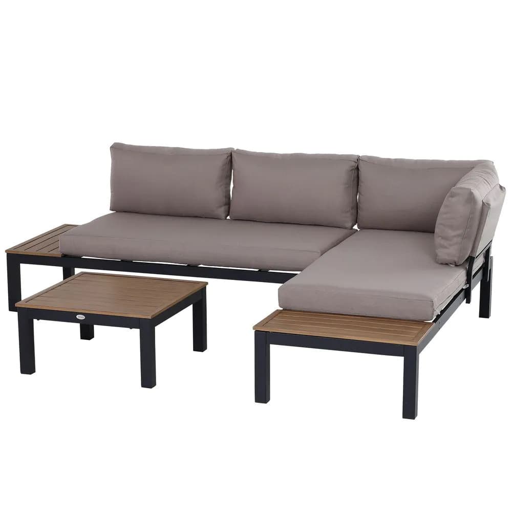 image-3-Piece Aluminium Frame Outdoor Garden Furniture Set Mixed Grey