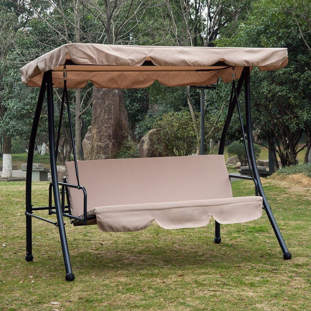 image-2-in-1 Patio Swing Chair 3 Seater Hammock Cushion Bed Lounger Tilt Canopy