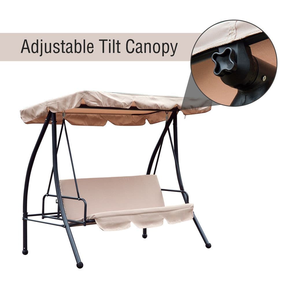 image-2-in-1 Patio Swing Chair 3 Seater Hammock Cushion Bed Lounger Tilt Canopy