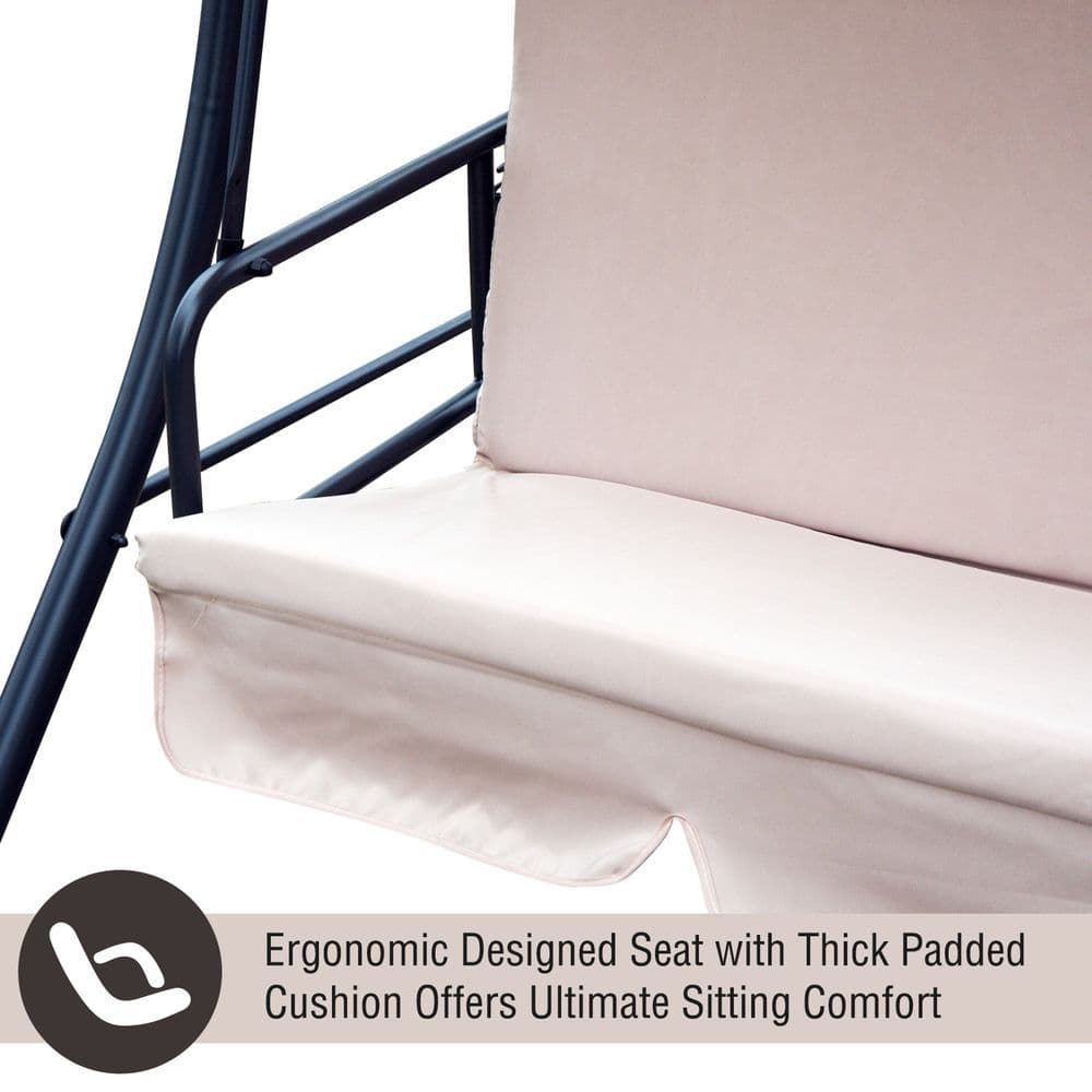 image-2-in-1 Patio Swing Chair 3 Seater Hammock Cushion Bed Lounger Tilt Canopy