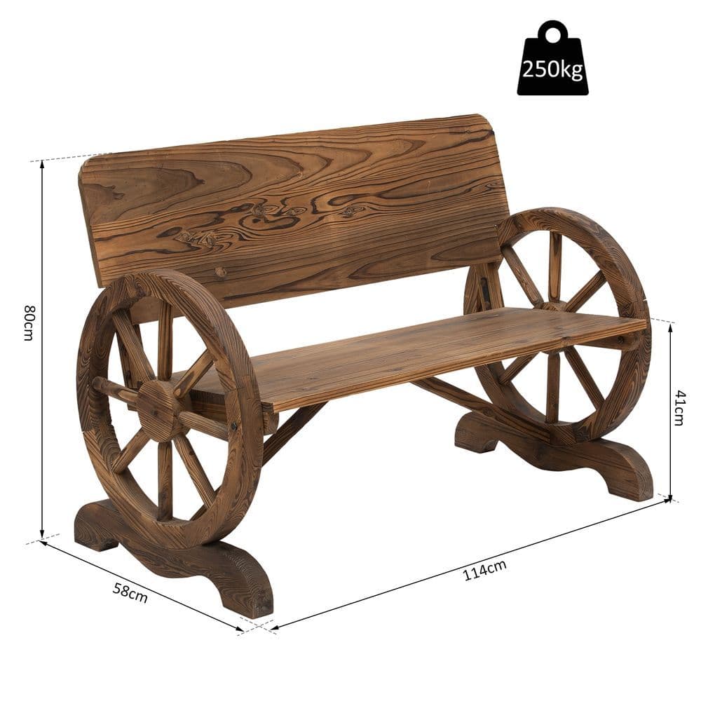 image-Fir Wood 2-Seater Outdoor Garden Wagon Wheel Bench