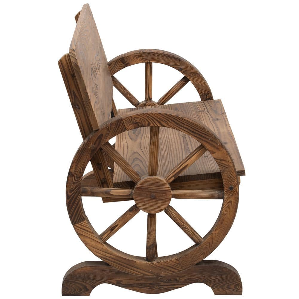 image-Fir Wood 2-Seater Outdoor Garden Wagon Wheel Bench