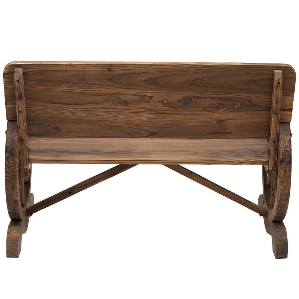 image-Fir Wood 2-Seater Outdoor Garden Wagon Wheel Bench