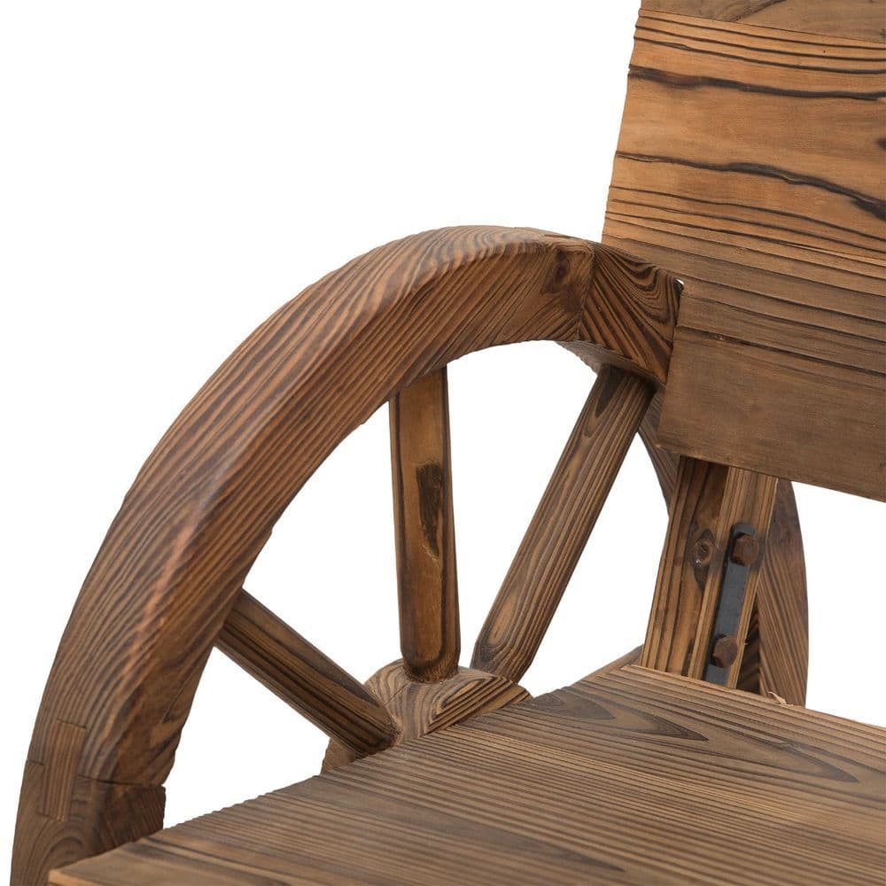 image-Fir Wood 2-Seater Outdoor Garden Wagon Wheel Bench