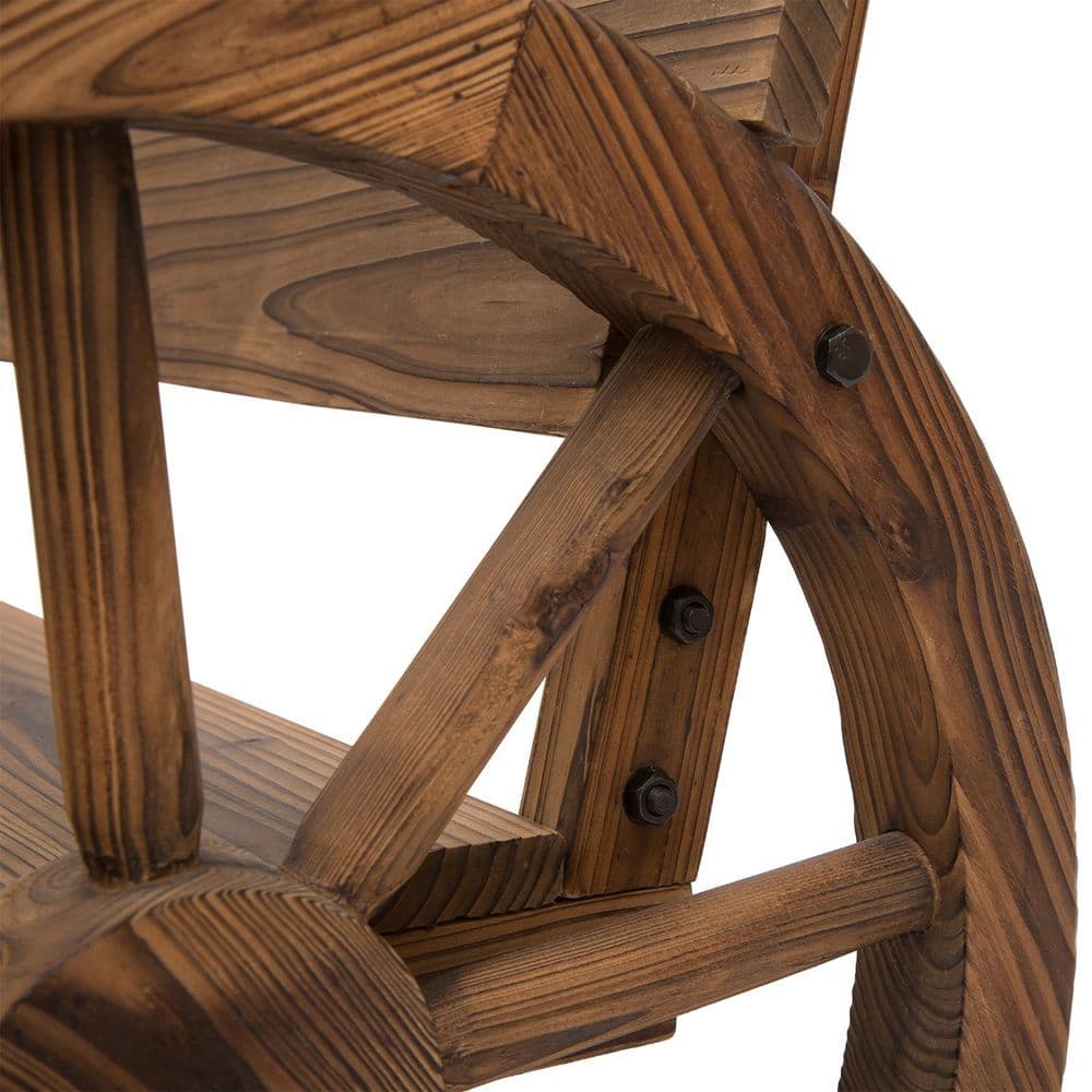 image-Fir Wood 2-Seater Outdoor Garden Wagon Wheel Bench