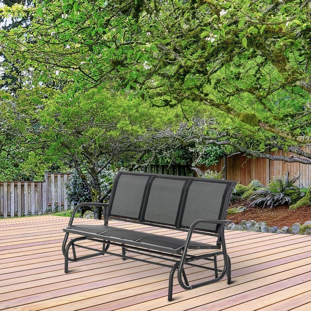 image-3-Seat Glider Rocking Chair for 3 People Bench Patio Furniture Metal Frame