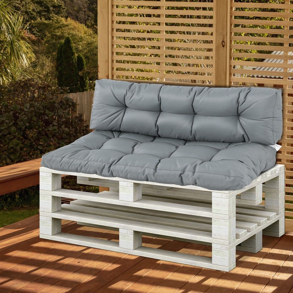 image-2Pcs Garden Tufted Pallet Cushion Seat Pad Back Cushion Patio Dark Grey