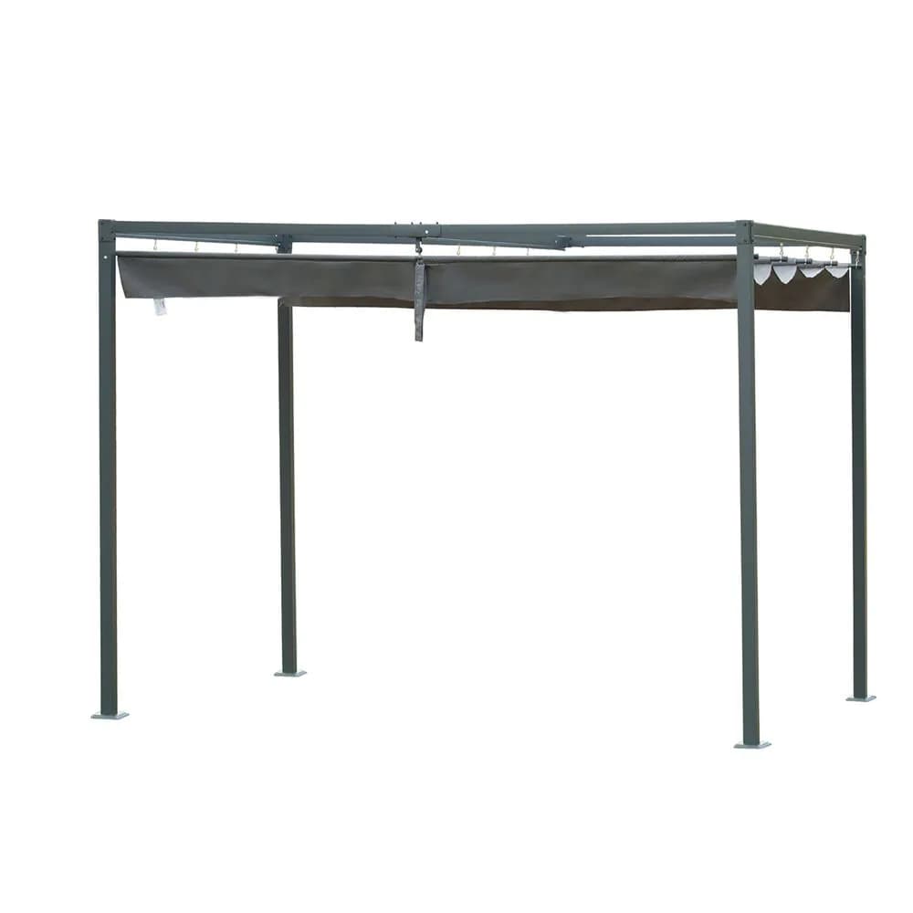 image-Metal Pergola Gazebo Patio Sun Shelter Grape Tent Retractable Canopy Grey