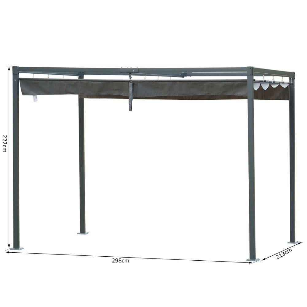 image-Metal Pergola Gazebo Patio Sun Shelter Grape Tent Retractable Canopy Grey