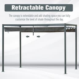 image-Metal Pergola Gazebo Patio Sun Shelter Grape Tent Retractable Canopy Grey