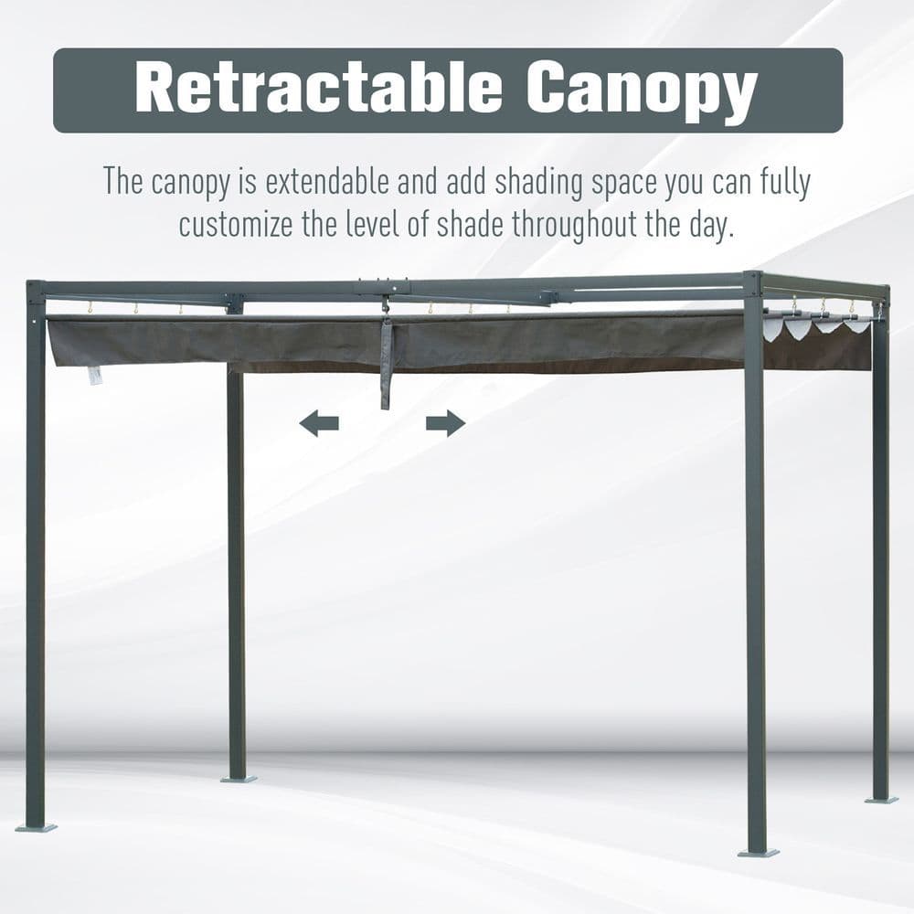 image-Metal Pergola Gazebo Patio Sun Shelter Grape Tent Retractable Canopy Grey