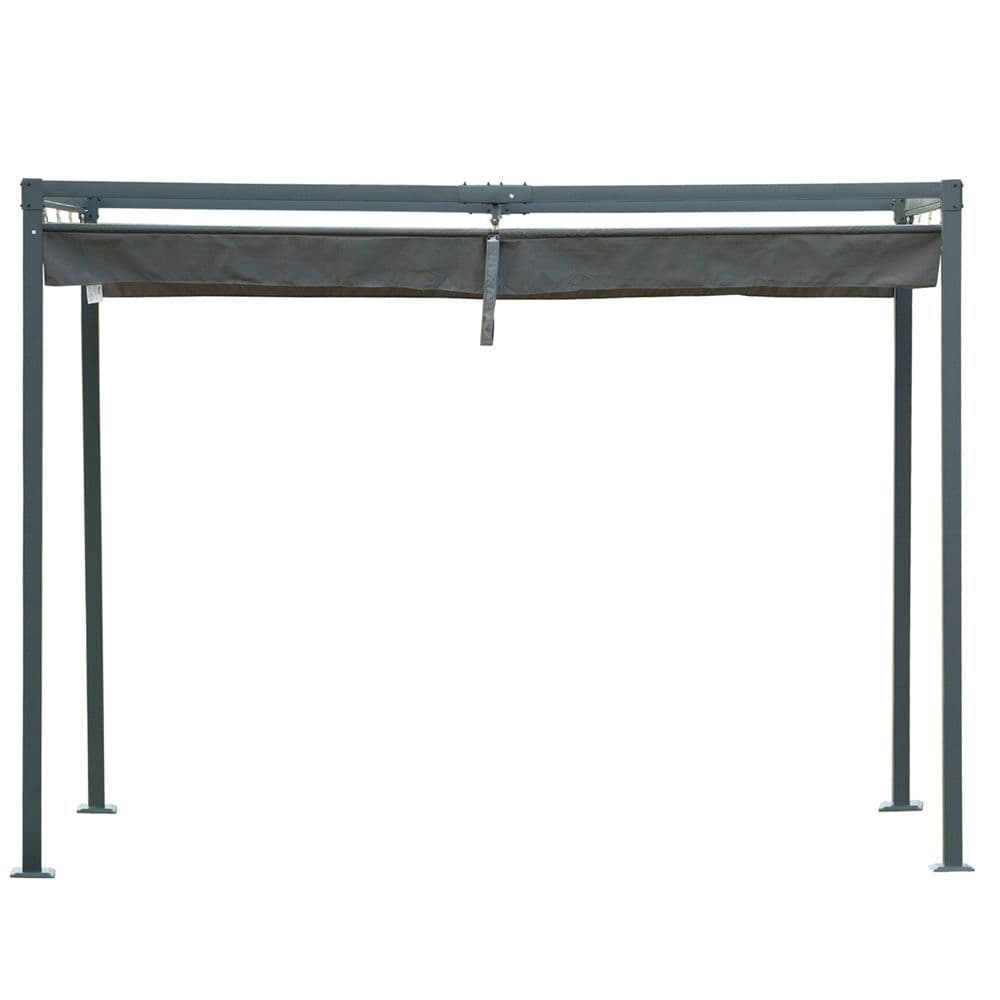 image-Metal Pergola Gazebo Patio Sun Shelter Grape Tent Retractable Canopy Grey