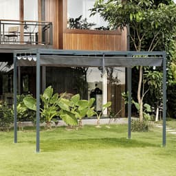 image-Metal Pergola Gazebo Patio Sun Shelter Grape Tent Retractable Canopy Grey
