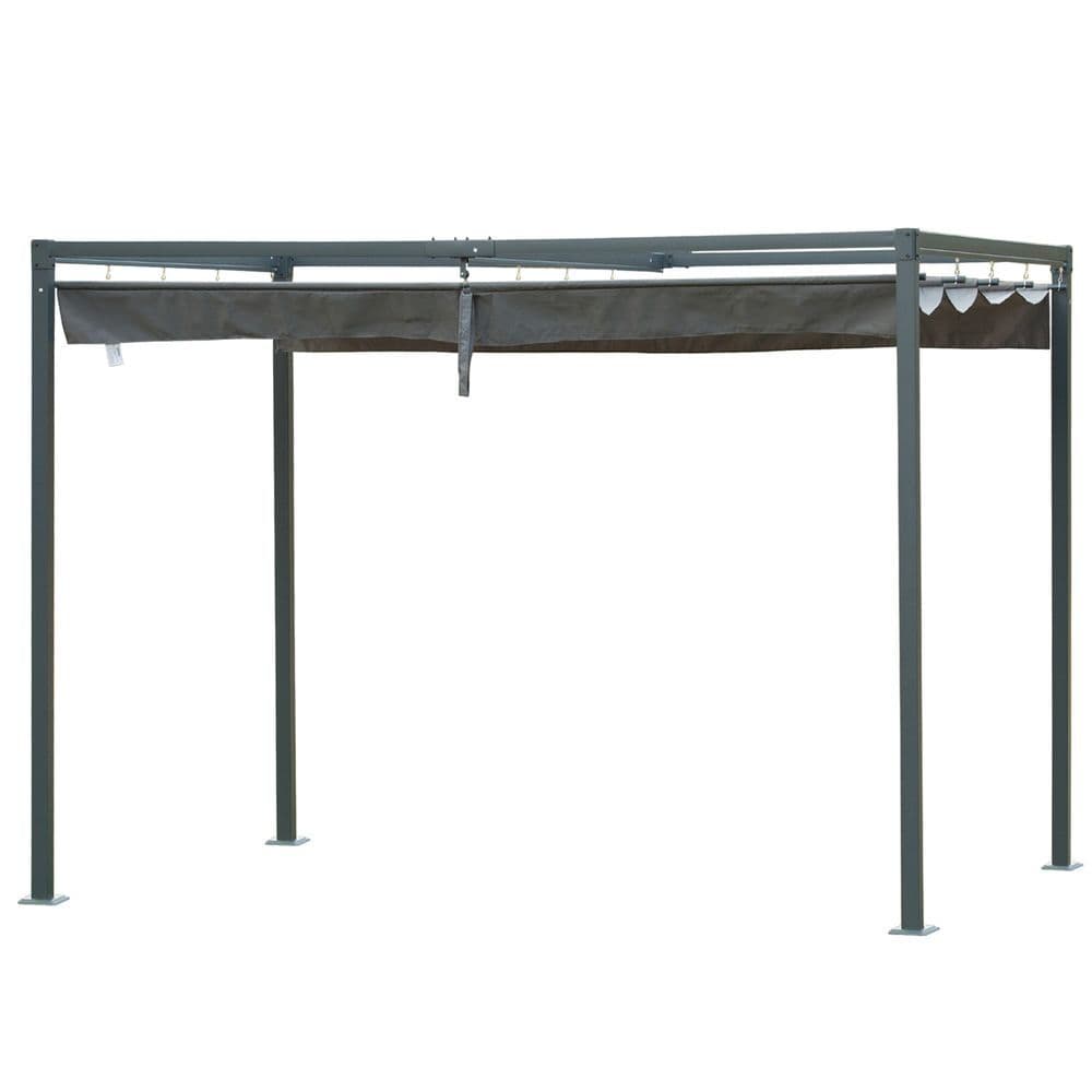 image-Metal Pergola Gazebo Patio Sun Shelter Grape Tent Retractable Canopy Grey