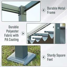 image-Metal Pergola Gazebo Patio Sun Shelter Grape Tent Retractable Canopy Grey