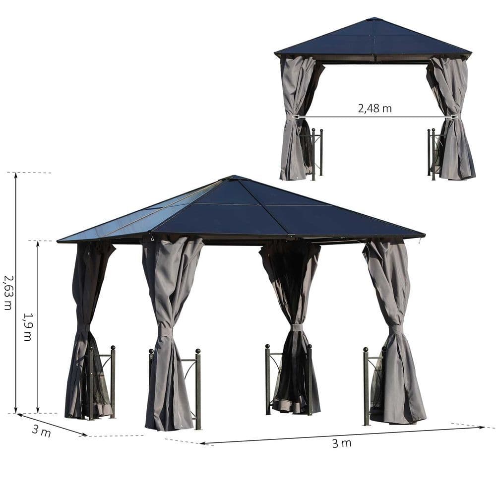 image-3m x 3m Outdoor Aluminium Alloy Gazebo w/ Curtains Dark Grey