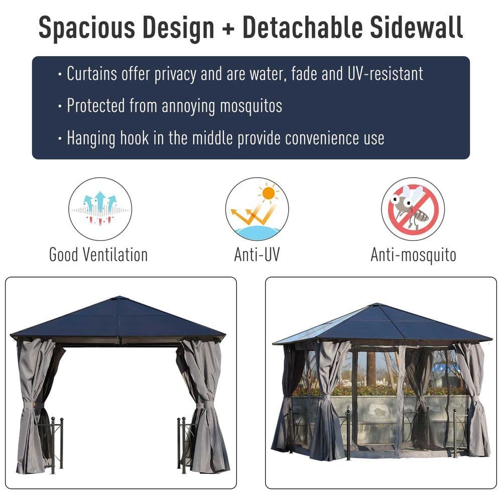 image-3m x 3m Outdoor Aluminium Alloy Gazebo w/ Curtains Dark Grey