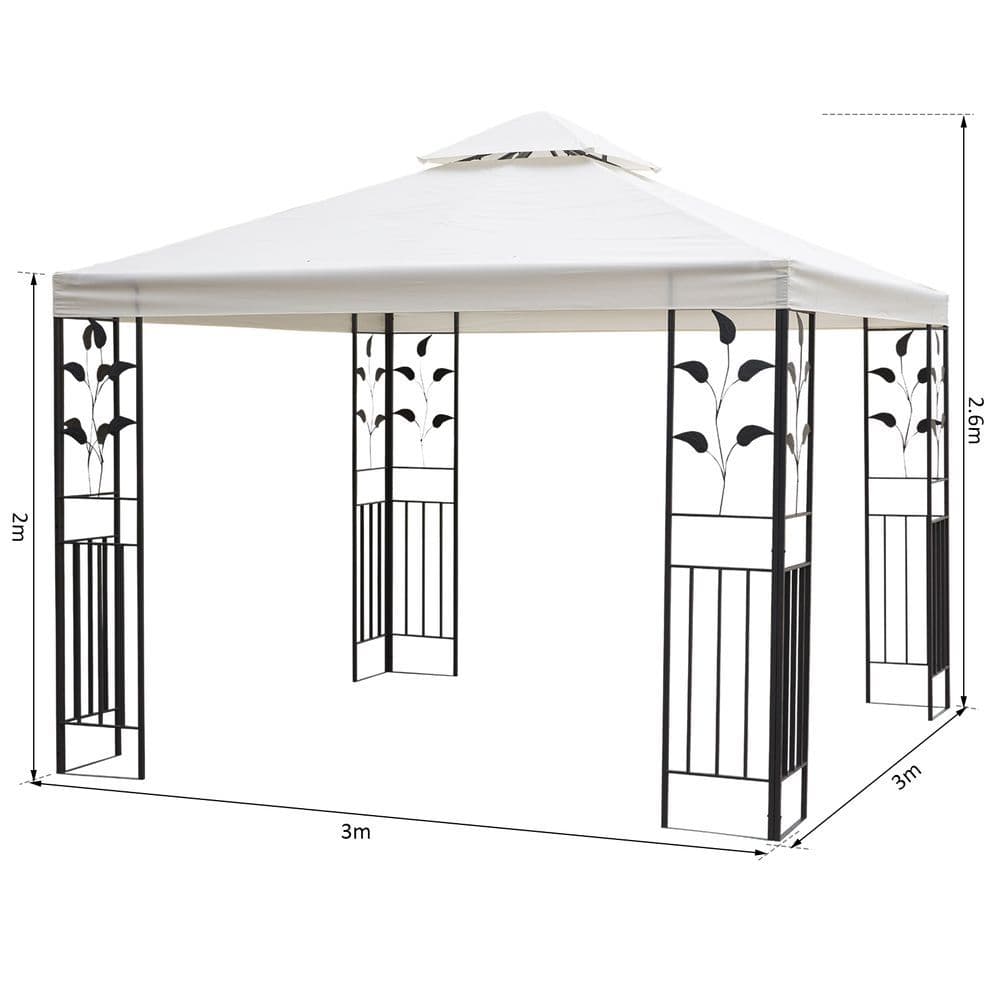 image-3m x 3m Vented Roof Metal Frame Garden Gazebo Cream