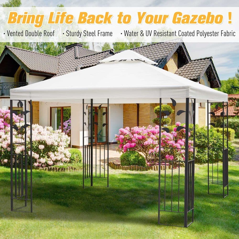 image-3m x 3m Vented Roof Metal Frame Garden Gazebo Cream
