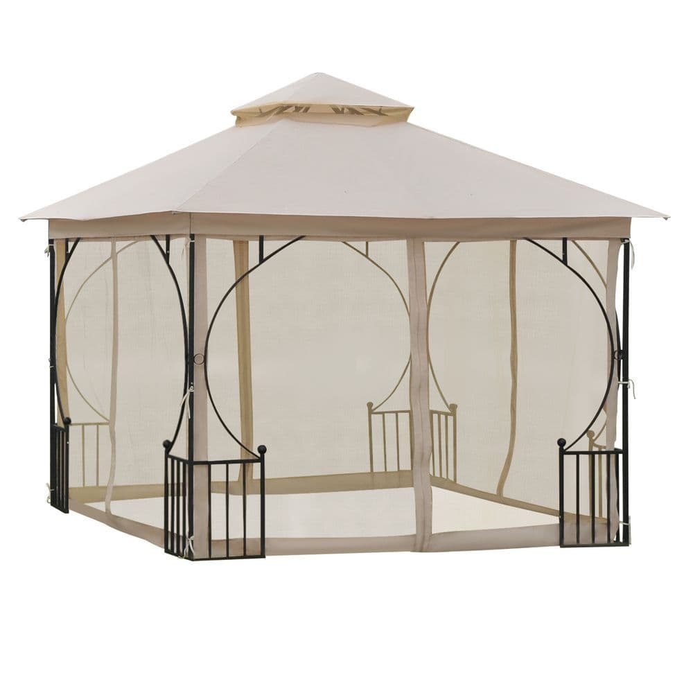 image-Metal Gazebo With Sides Beige 3m x 3m Waterproof Gazebo