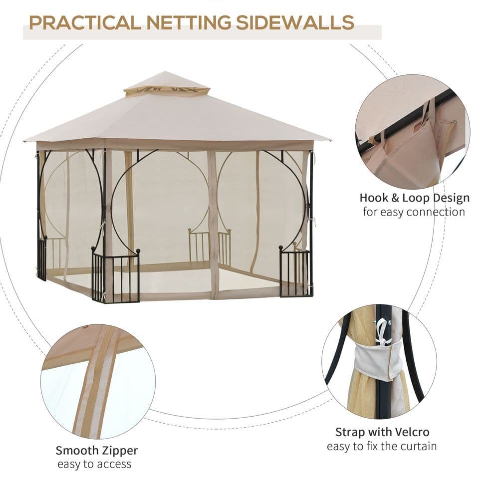 image-Metal Gazebo With Sides Beige 3m x 3m Waterproof Gazebo