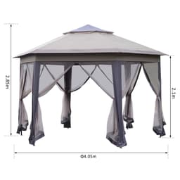 image-4.05m x 4.05m Metal Frame Mesh Draped 2-Tier Roof Gazebo Brown
