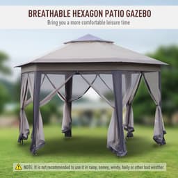 image-4.05m x 4.05m Metal Frame Mesh Draped 2-Tier Roof Gazebo Brown