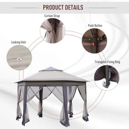 image-4.05m x 4.05m Metal Frame Mesh Draped 2-Tier Roof Gazebo Brown