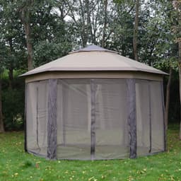 image-4.05m x 4.05m Metal Frame Mesh Draped 2-Tier Roof Gazebo Brown