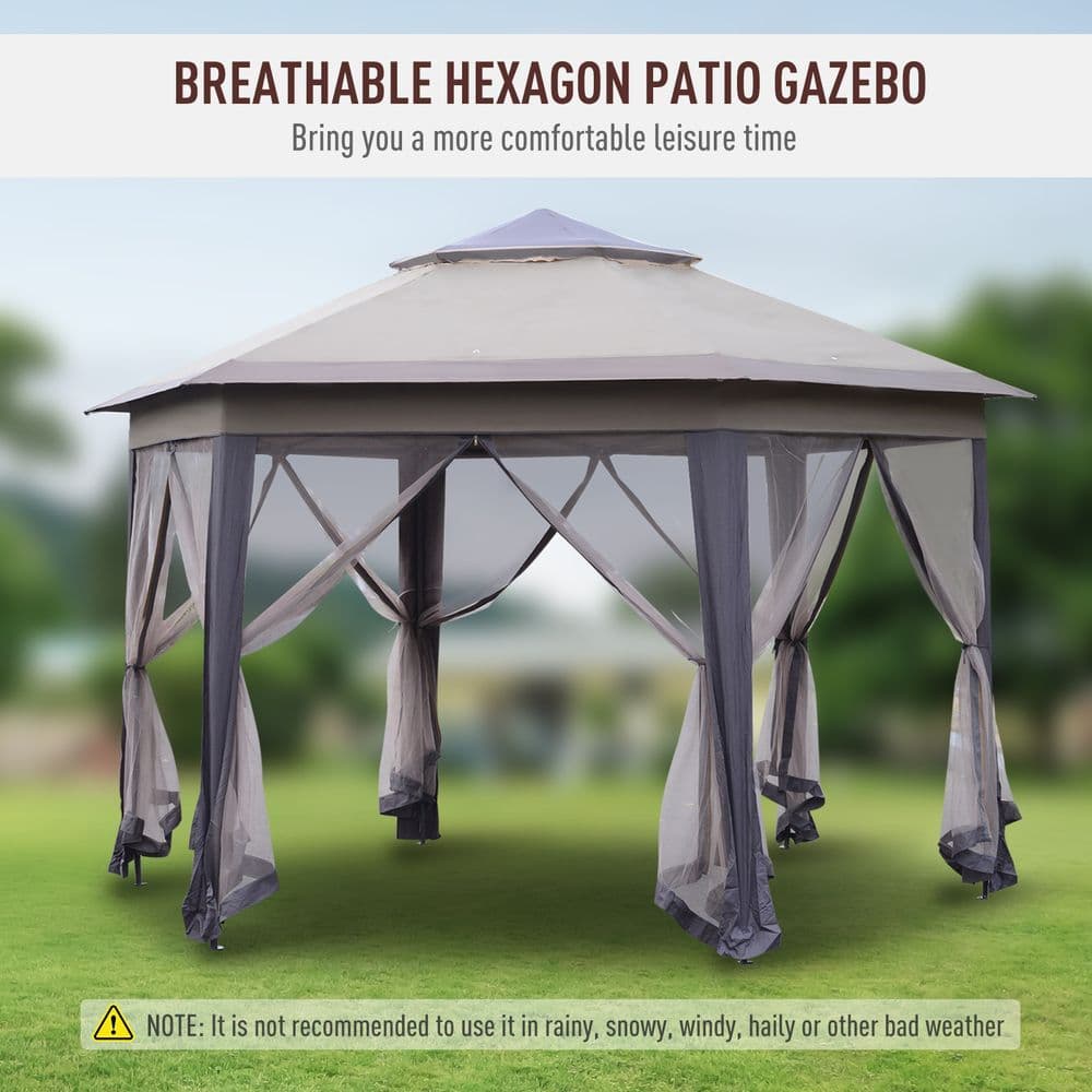 image-4.05m x 4.05m Metal Frame Mesh Draped 2-Tier Roof Gazebo Brown