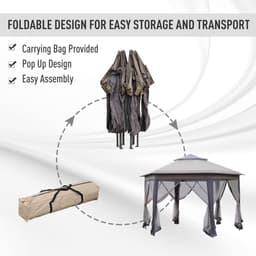 image-4.05m x 4.05m Metal Frame Mesh Draped 2-Tier Roof Gazebo Brown