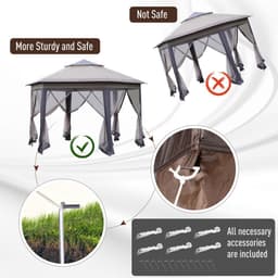 image-4.05m x 4.05m Metal Frame Mesh Draped 2-Tier Roof Gazebo Brown