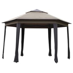 image-4.05m x 4.05m Metal Frame Mesh Draped 2-Tier Roof Gazebo Brown