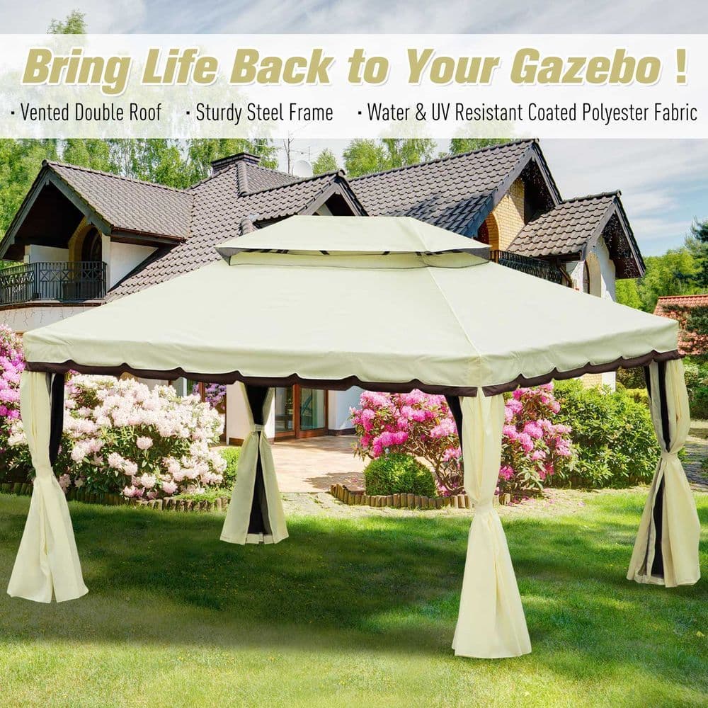 image-3m x 4m Vented Roof Aluminium Frame Gazebo Cream White