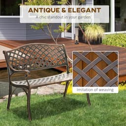 image-Cast Aluminium Bench 2 Seater Patio Porch Park Loveseat Chair, Bronze
