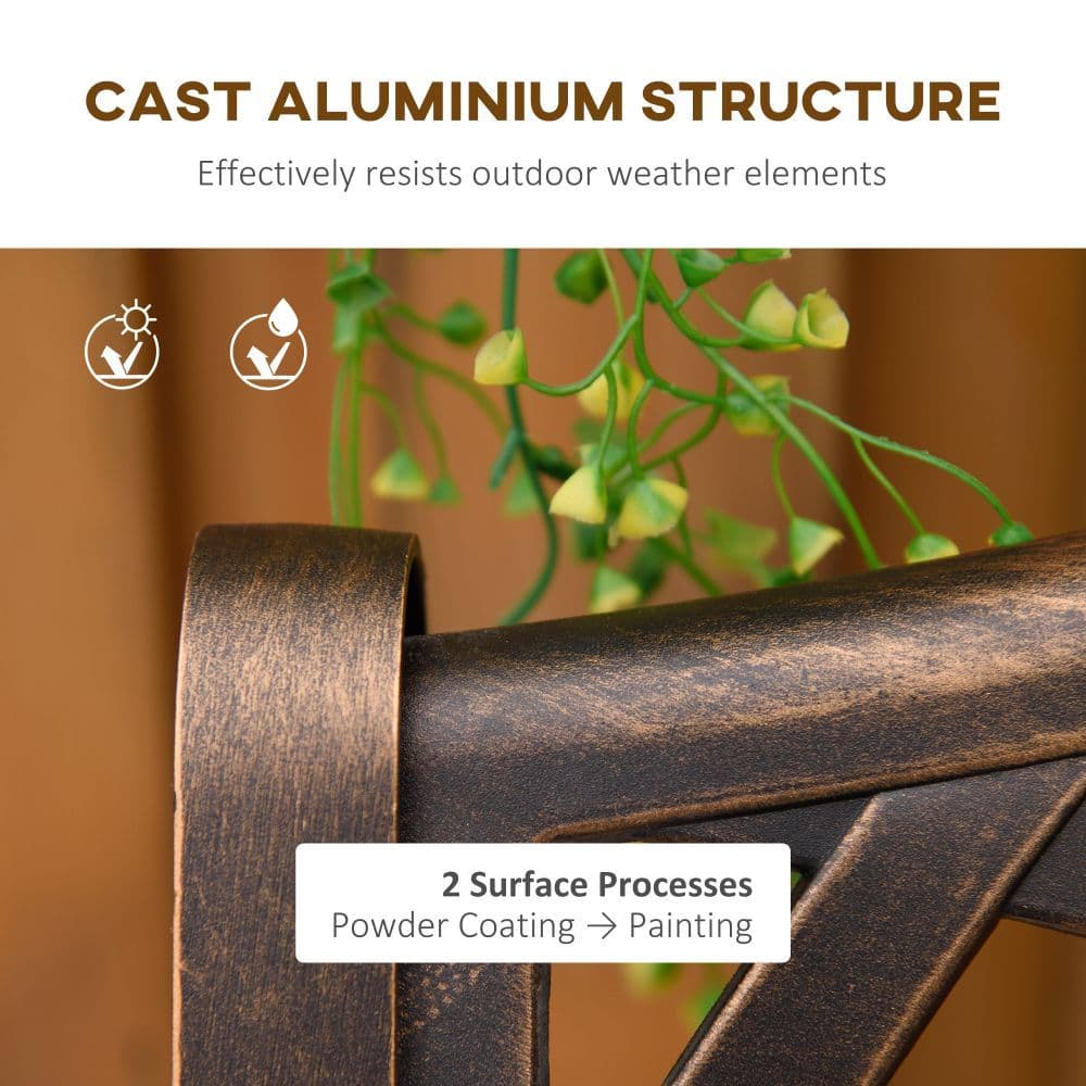 image-Cast Aluminium Bench 2 Seater Patio Porch Park Loveseat Chair, Bronze