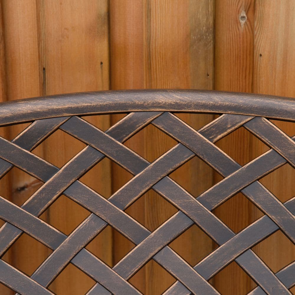 image-Cast Aluminium Bench 2 Seater Patio Porch Park Loveseat Chair, Bronze