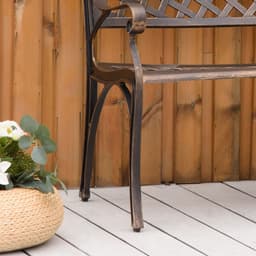 image-Cast Aluminium Bench 2 Seater Patio Porch Park Loveseat Chair, Bronze