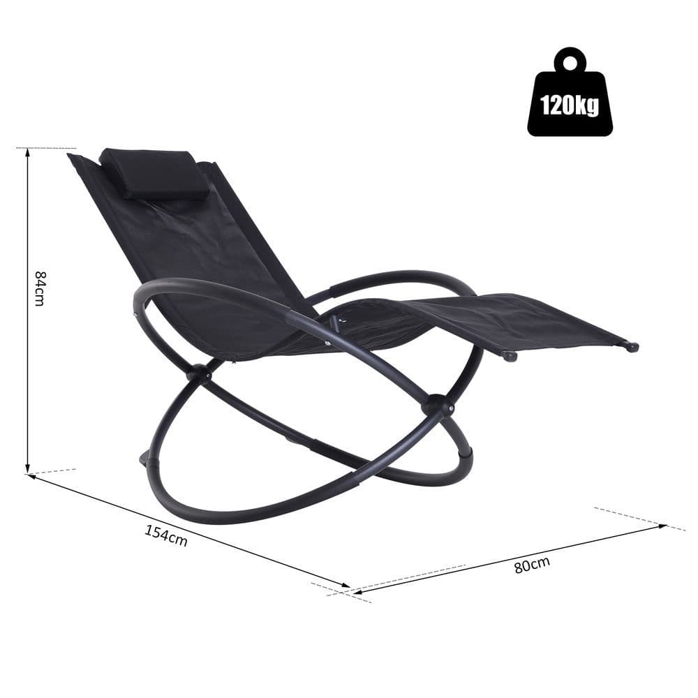 image-Orbital Sun Lounger Rocking Chair Outdoor Zero Gravity Folding w/ Pillow Black